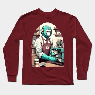 70s monkey barista making a coffee Long Sleeve T-Shirt